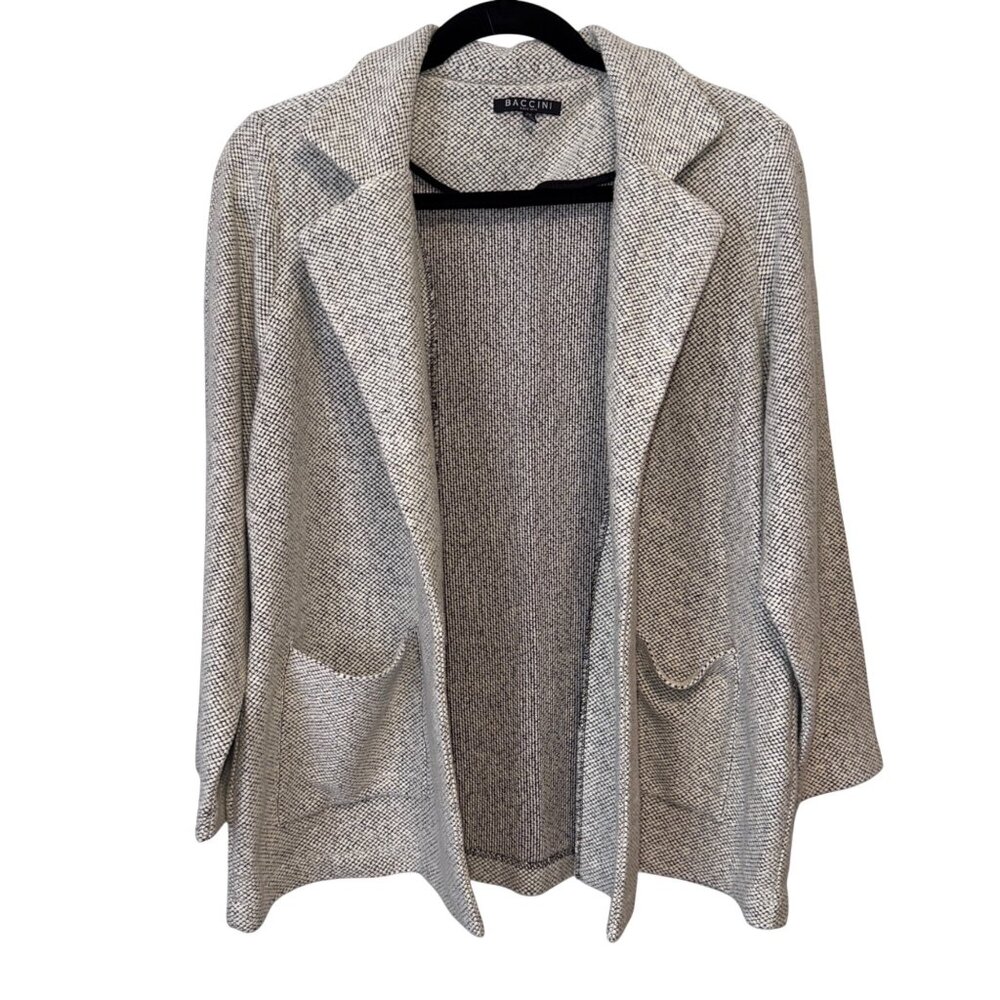 Baccini Womens Open Front Blazer Jacket 2X Black/White Tweed Style With Pockets